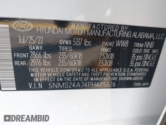 2023 Hyundai Santa Fe SEL with VIN 5NMS24AJ4PH485626, listed as a IAAI auction lot 41757161 with 26,591 mi miles. Bid and sale history available at carsss.com. Image 9.