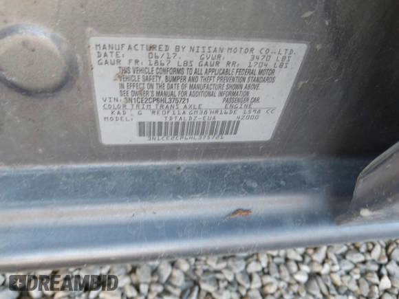 2017 Nissan Note S Plus with VIN 3N1CE2CP6HL375721, listed as a IAAI auction lot 40769852 with 157,918 mi miles and . Bid and sale history available at DreamBid. Image 9.