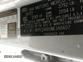 2021 Kia Forte FE with VIN 3KPF24AD0ME348407, listed as a IAAI auction lot 41342204 with 23,226 mi miles and . Bid and sale history available at carsss.com. Image 9.