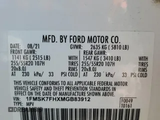 2021 Ford Explorer Limited with VIN 1FMSK7FHXMGB83912, listed as a Copart auction lot 84055814 with 64,747 mi miles and Salvage Title. Bid and sale history available at carsss.com. Image 15.