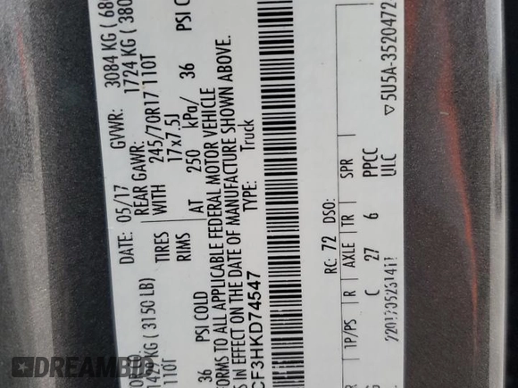 2017 Ford F-150 XL with VIN 1FTEW1CF3HKD74547, listed as a Copart auction lot 62931805 with 130,720 mi miles and Salvage title. Bid and sale history available at DreamBid. Image 12.