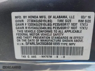 2016 Honda Odyssey LX with VIN 5FNRL5H20GB081899, listed as a IAAI auction lot 41867107 with 139,476 mi miles. Bid and sale history available at carsss.com. Image 9.