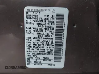 2011 Nissan Murano SL with VIN JN8AZ1MU6BW056073, listed as a IAAI auction lot 41515718 with 141,701 mi miles and . Bid and sale history available at DreamBid. Image 9.