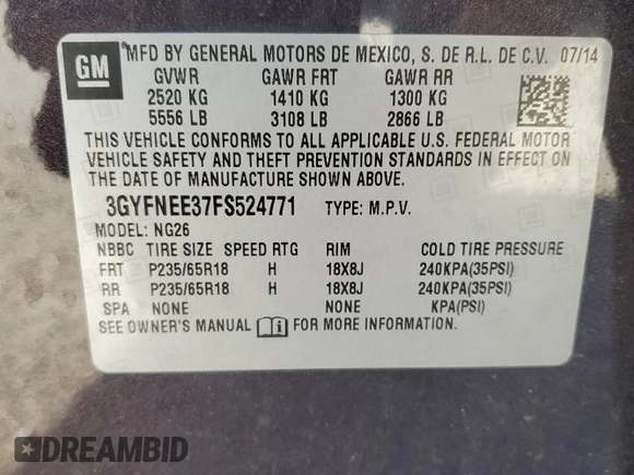 2015 Cadillac SRX Luxury Collection z VIN 3GYFNEE37FS524771, wystawiony jako Copart lot #53274144 z przebiegiem 39 348 mil mil oraz Szkoda całkowita • Salvage title. Historia ofert i sprzedaży dostępna na DreamBid. Obrazek 13.
