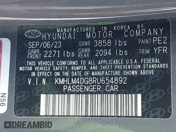 2024 Hyundai Elantra SEL with VIN KMHLM4DG8RU654892, listed as a IAAI auction lot 41752711 with 14,577 mi miles. Bid and sale history available at carsss.com. Image 9.