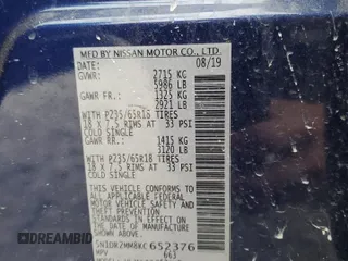 2019 Nissan Pathfinder S z VIN 5N1DR2MM8KC652376, wystawiony jako Copart lot #51892774 z przebiegiem 75 359 mil mil oraz Szkoda całkowita • Salvage title. Historia ofert i sprzedaży dostępna na DreamBid. Obrazek 16.
