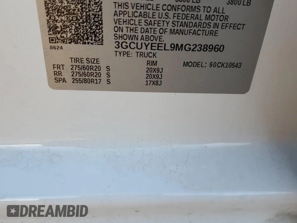 2021 Chevrolet Silverado 1500 RST with VIN 3GCUYEEL9MG238960, listed as a Copart auction lot 88866195 with Not Provided miles and Salvage Title. Bid and sale history available at carsss.com. Image 12.