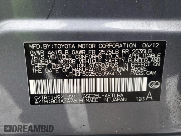 2012 Lexus IS 250 with VIN JTHCF5C25C5059413, listed as a Copart auction lot 87642065 with 108,205 mi miles and Salvage Title. Bid and sale history available at DreamBid. Image 14.