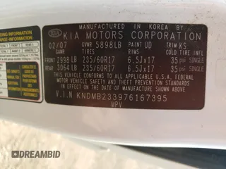 2007 Kia Sedona EX with VIN KNDMB233976167395, listed as a Copart auction lot 68980314 with 119,141 mi miles and Salvage Title. Bid and sale history available at carsss.com. Image 15.