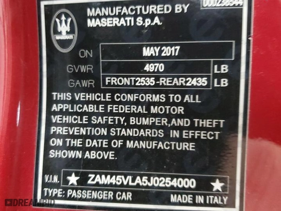 2018 Maserati GranTurismo Sport with VIN ZAM45VLA5J0254000, listed as a Copart auction lot 46976645 with 20,180 mi miles and Salvage Title. Bid and sale history available at carsss.com. Image 15.