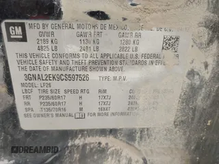 2012 Chevrolet Captiva Sport LS w/2LS with VIN 3GNAL2EK9CS597526, listed as a IAAI auction lot 41936821 with 153,689 mi miles. Bid and sale history available at carsss.com. Image 9.