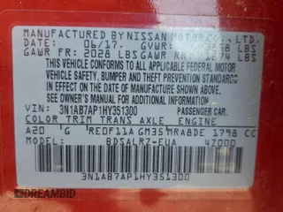 2017 Nissan Sentra SR with VIN 3N1AB7AP1HY351300, listed as a Copart auction lot 52052435 with 86,700 mi miles and Salvage Title. Bid and sale history available at carsss.com. Image 15.