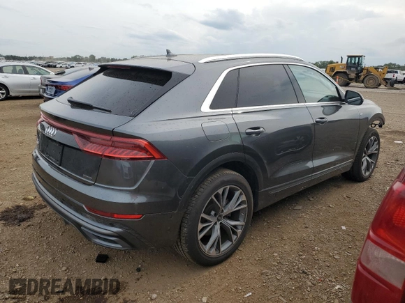 2023 Audi Q8 Premium Plus with VIN WA1EVBF12PD035302, listed as a Copart auction lot 64756094 with 8,615 mi miles and Salvage title. Bid and sale history available at DreamBid. Image 3.