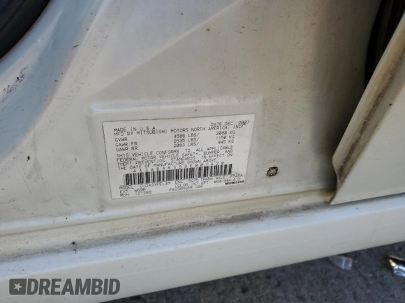 2009 Mitsubishi Galant Sport V6 with VIN 4A3AB46S99E001420, listed as a Copart auction lot 88298925 with Not Provided miles and Salvage Title. Bid and sale history available at DreamBid. Image 12.