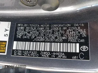 2016 Toyota Prius Two with VIN JTDKBRFU5G3518535, listed as a IAAI auction lot 41829512 with 156,175 mi miles. Bid and sale history available at carsss.com. Image 9.