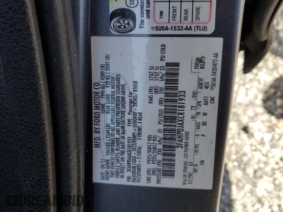 2012 Ford Fusion SEL with VIN 3FAHP0JAXCR181933, listed as a Copart auction lot 48591435 with 195,991 mi miles and Salvage Title. Bid and sale history available at carsss.com. Image 15.