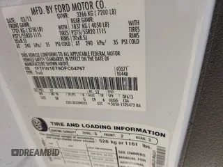2013 Ford F-150 XL с VIN 1FTFW1ET9DFC04767, выставлен на аукционе IAAI как лот 42670349 с пробегом Не указан миль и . История ставок и продаж доступна на DreamBid. Изображение 9.