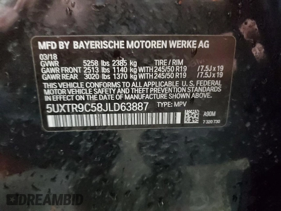 2018 BMW X3 xDrive30i with VIN 5UXTR9C58JLD63887, listed as a Copart auction lot 49168675 with 100,613 mi miles and Salvage Title. Bid and sale history available at carsss.com. Image 14.