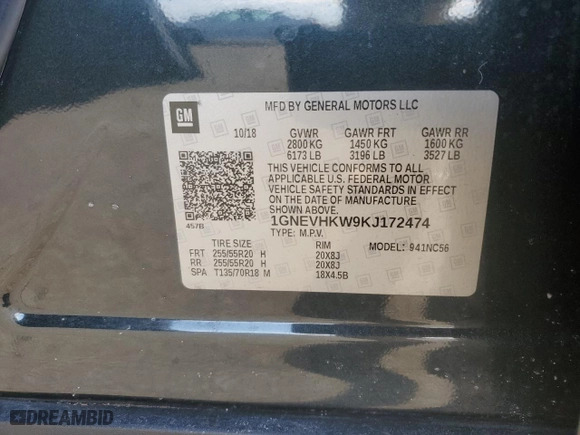 2019 Chevrolet Traverse LT Leather with VIN 1GNEVHKW9KJ172474, listed as a Copart auction lot 42920855 with 81,051 mi miles and Salvage Title. Bid and sale history available at carsss.com. Image 15.
