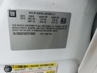 2012 Chevrolet Malibu LTZ with VIN 1G1ZG5E72CF279662, listed as a Copart auction lot 52764605 with 123,848 mi miles and Salvage Title. Bid and sale history available at DreamBid. Image 12.