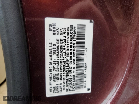 2010 Honda Odyssey EX-L with VIN 5FNRL3H62AB007415, listed as a Copart auction lot 52200245 with 184,601 mi miles and Salvage Title. Bid and sale history available at DreamBid. Image 13.
