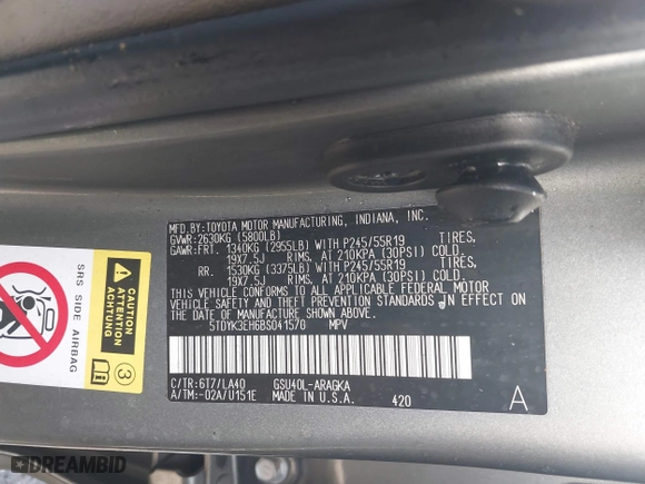 2011 Toyota Highlander Limited with VIN 5TDYK3EH6BS041570, listed as a IAAI auction lot 41718357 with 1 mi miles. Bid and sale history available at carsss.com. Image 9.