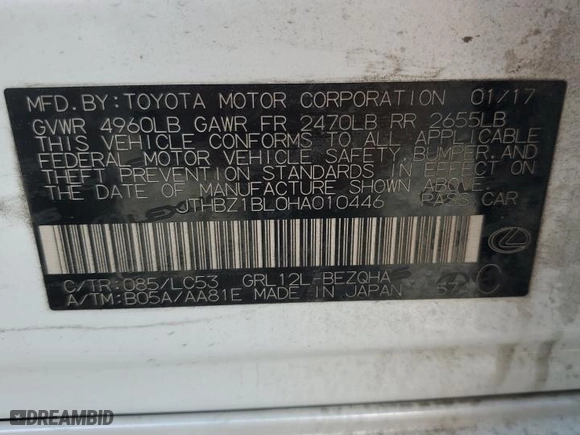 2017 Lexus GS with VIN JTHBZ1BL0HA010446, listed as a Copart auction lot 51004175 with 88,547 mi miles and Salvage Title. Bid and sale history available at carsss.com. Image 14.