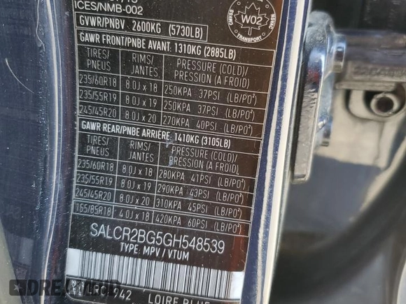 2016 Land Rover Discovery Sport HSE with VIN SALCR2BG5GH548539, listed as a Copart auction lot 53973145 with 104,883 mi miles and Salvage Title. Bid and sale history available at carsss.com. Image 13.