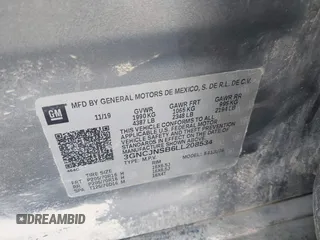 2020 Chevrolet Trax LS with VIN 3GNCJNSB6LL208534, listed as a IAAI auction lot 41923764 with 88,009 mi miles. Bid and sale history available at carsss.com. Image 9.