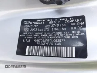 2012 Hyundai Veloster w/Gray Int with VIN KMHTC6AD8CU063977, listed as a IAAI auction lot 41494419 with 192,179 mi miles and . Bid and sale history available at DreamBid. Image 9.