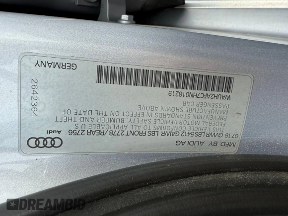 2017 Audi A6 Prestige с VIN WAUH2AFC7HN018219, выставлен на аукционе Copart как лот 60849255 с пробегом 168 233 миль миль и Чистый • Clean title. История ставок и продаж доступна на DreamBid. Изображение 10.