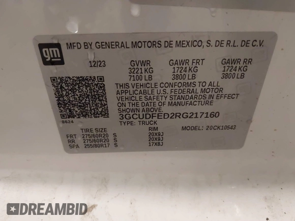 2024 Chevrolet Silverado 1500 with VIN 3GCUDFED2RG217160, listed as a IAAI auction lot 41688515 with 21,367 mi miles and . Bid and sale history available at DreamBid. Image 9.