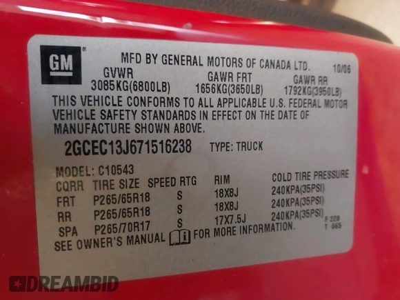 2007 Chevrolet Silverado 1500 Work Truck with VIN 2GCEC13J671516238, listed as a IAAI auction lot 41889211 with 209,895 mi miles and . Bid and sale history available at DreamBid. Image 9.