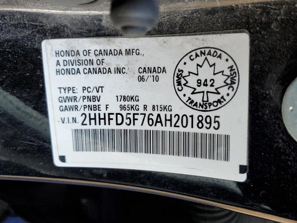 2010 Acura CSX Technology z VIN 2HHFD5F76AH201895, wystawiony jako Copart lot #45754865 z przebiegiem 253 014 mil mil oraz Czysty tytuł • Clean title. Historia ofert i sprzedaży dostępna na DreamBid. Obrazek 12.