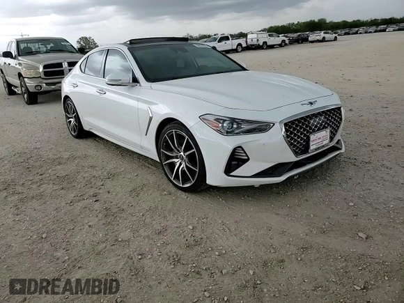 2021 Genesis G70 2.0T with VIN KMTG44LA2MU066726, listed as a Copart auction lot 50803555 with 28,618 mi miles and Salvage title. Bid and sale history available at DreamBid. Image 10.
