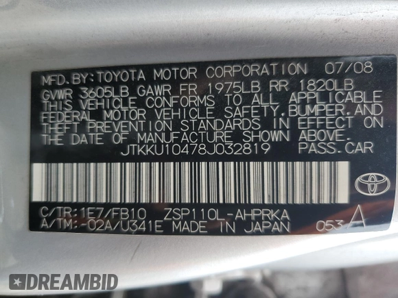 2008 Scion xD z VIN JTKKU10478J032819, wystawiony jako Copart lot #46455295 z przebiegiem 200 925 mil mil oraz Tytuł czysty. Historia ofert i sprzedaży dostępna na DreamBid. Obrazek 12.