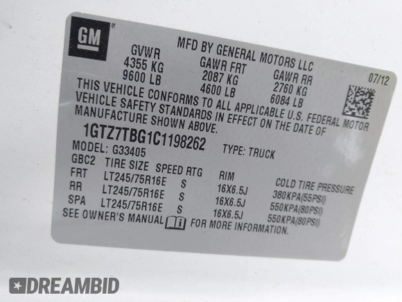 2012 GMC Savana Cargo Van with VIN 1GTZ7TBG1C1198262, listed as a IAAI auction lot 41544120 with 178,651 mi miles. Bid and sale history available at carsss.com. Image 9.