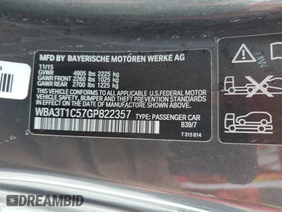 2016 BMW 4 Series 428i xDrive with VIN WBA3T1C57GP822357, listed as a Copart auction lot 45890075 with 51,671 mi miles and Salvage title. Bid and sale history available at DreamBid. Image 12.