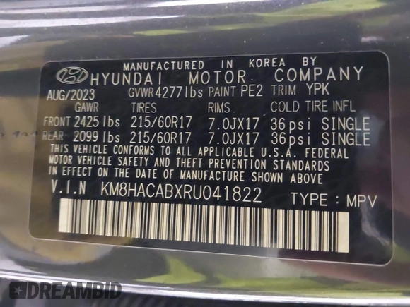 2024 Hyundai Kona SE with VIN KM8HACABXRU041822, listed as a IAAI auction lot 41940887 with 24,505 mi miles. Bid and sale history available at carsss.com. Image 9.
