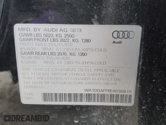 2014 Audi Q5 Premium Plus with VIN WA1DGAFPXEA030819, listed as a Copart auction lot 49483985 with 100,229 mi miles and Salvage Title. Bid and sale history available at carsss.com. Image 15.