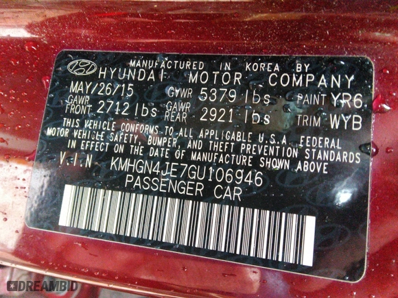 2016 Hyundai Genesis 3.8L with VIN KMHGN4JE7GU106946, listed as a IAAI auction lot 40809364 with 91,788 mi miles. Bid and sale history available at carsss.com. Image 9.