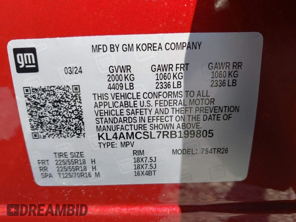2024 Buick Encore GX Preferred с VIN KL4AMCSL7RB199805, выставлен на аукционе IAAI как лот 42562166 с пробегом 1 859 миль миль и . История ставок и продаж доступна на DreamBid. Изображение 9.