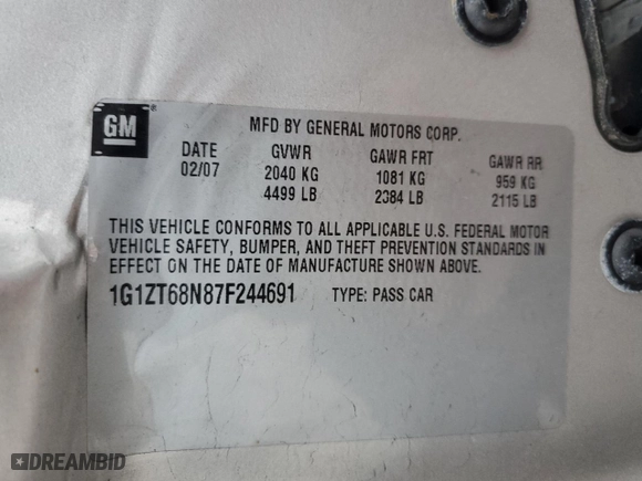 2007 Chevrolet Malibu Maxx LT with VIN 1G1ZT68N87F244691, listed as a Copart auction lot 41389445 with 116,670 mi miles and Salvage Title. Bid and sale history available at carsss.com. Image 12.