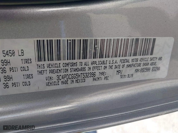 2017 Dodge Journey Crossroad Plus with VIN 3C4PDCGG5HT532396, listed as a IAAI auction lot 41761250 with NaN miles. Bid and sale history available at carsss.com. Image 9.
