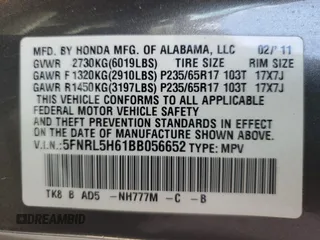 2011 Honda Odyssey EX-L with VIN 5FNRL5H61BB056652, listed as a Copart auction lot 54774015 with 233,125 mi miles and Salvage Title. Bid and sale history available at DreamBid. Image 13.