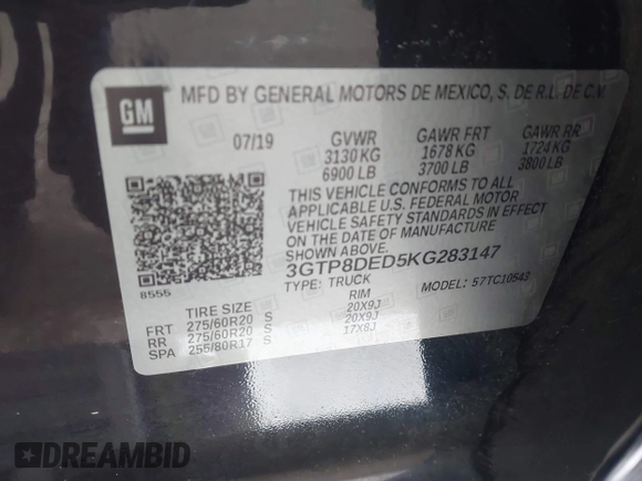 2019 GMC Sierra 1500 SLT z VIN 3GTP8DED5KG283147, wystawiony jako IAAI lot #41545402 z przebiegiem 116 694 mil mil oraz . Historia ofert i sprzedaży dostępna na DreamBid. Obrazek 9.