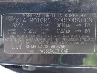 2012 Kia Forte EX with VIN KNAFU4A20C5603766, listed as a IAAI auction lot 41655214 with 127,402 mi miles. Bid and sale history available at carsss.com. Image 9.