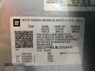 2020 Chevrolet Silverado 1500 High Country with VIN 3GCUYHEL8LG314409, listed as a Copart auction lot 44795935 with 96,297 mi miles and Salvage Title. Bid and sale history available at carsss.com. Image 13.