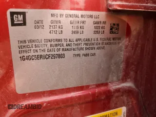 2012 Buick LaCrosse Leather with VIN 1G4GC5ER8CF297803, listed as a Copart auction lot 51279375 with 150,688 mi miles and Salvage title. Bid and sale history available at DreamBid. Image 12.