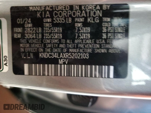 2024 Kia EV6 Wind with VIN KNDC34LAXR5202103, listed as a Copart auction lot 80611204 with 10,734 mi miles and Clean Title. Bid and sale history available at carsss.com. Image 12.